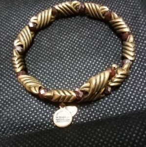 Alex and Ani -Bracelet W/ Infused Energy Technology, Brass W/ Ruby Colored Beads